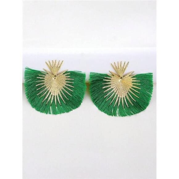 WOMEN'S Green Tassel Stud Statement Earrings - Picture 1 of 6